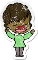 distressed sticker of a cartoon woman talking png