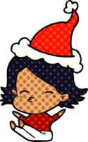 hand dragen komisk bok stil illustration av en kvinna Sammanträde bär santa hatt png