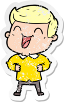 distressed sticker of a cartoon man laughing png