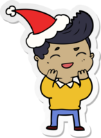 hand drawn sticker cartoon of a man laughing wearing santa hat png