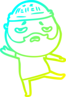 cold gradient line drawing of a cartoon worried man with beard png