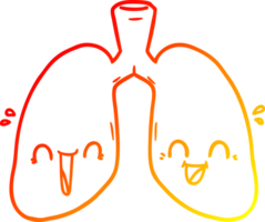 warm gradient line drawing of a cartoon happy lungs png