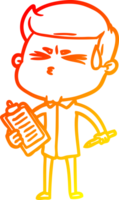 warm gradient line drawing of a cartoon man sweating png