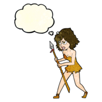 cartoon cave girl with thought bubble png