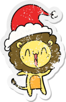 content main tiré affligé autocollant dessin animé de une Lion portant Père Noël chapeau png