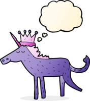 unicornio de dibujos animados con burbuja de pensamiento png