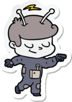 sticker of a friendly cartoon spaceman pointing png