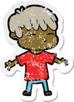 distressed sticker of a cartoon curious boy png