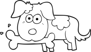 drawn black and white cartoon dog with bone png