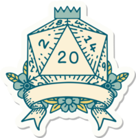 sticker of a natural 20 critical hit D20 dice roll png