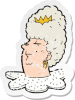 retro distressed sticker of a cartoon queens head png