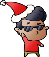 hand drawn gradient cartoon of a cool guy wearing santa hat png