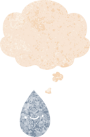 cartoon raindrop with thought bubble in grunge distressed retro textured style png