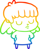 rainbow gradient line drawing of a cartoon indifferent woman png