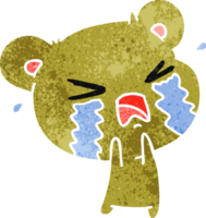 tiré rétro dessin animé de une mignonne pleurs ours png