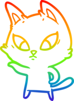 rainbow gradient line drawing of a confused cartoon cat png