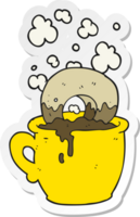 sticker of a cartoon donut dunked in coffee png