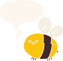 cartoon bee with speech bubble in retro style png