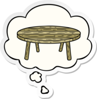 cartoon table with thought bubble as a printed sticker png