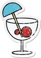 autocollant en détresse d'un joli cocktail fantaisie de dessin animé png