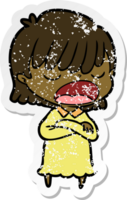 distressed sticker of a cartoon woman talking loudly png