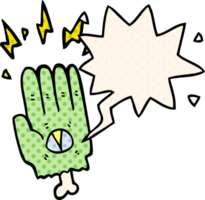 gespenstisch Halloween Zombie Hand mit Rede Blase im Comic Buch Stil png