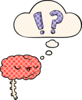 dibujos animados curioso cerebro con pensamiento burbuja en cómic libro estilo png