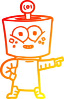 warm gradient line drawing of a happy cartoon robot pointing png