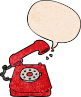 cartoon old telephone with speech bubble in retro texture style png