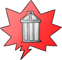 cartoon old metal garbage can with speech bubble in smooth gradient style png