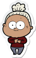 sticker of a cartoon happy old woman png