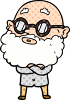 homme curieux de dessin animé avec barbe et lunettes png