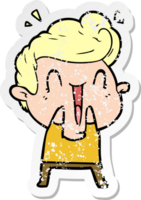 distressed sticker of a cartoon happy man laughing png