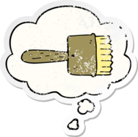 cartoon paintbrush with thought bubble as a distressed worn sticker png