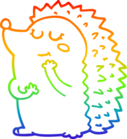 rainbow gradient line drawing of a cute cartoon hedgehog png