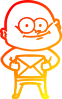 warm gradient line drawing of a cartoon bald man staring with letter png