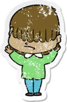 distressed sticker of a cartoon boy with untidy hair png