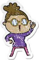 distressed sticker of a cartoon woman wearing spectacles png