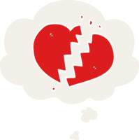 dessin animé cassé cœur avec pensée bulle dans rétro style png