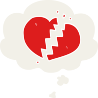 dibujos animados roto corazón con pensamiento burbuja en retro estilo png