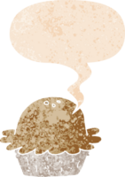 cartoon pie with speech bubble in grunge distressed retro textured style png