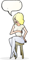 Cartoon-Frau sitzt auf Barhocker mit Sprechblase png