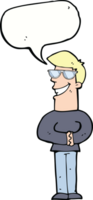 Cartoon grinsender Mann mit Brille mit Sprechblase png