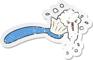 distressed sticker of a cartoon toothbrush and toothpaste png