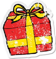 retro distressed sticker of a cartoon present png