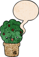 cartoon shrub in pot with speech bubble in retro texture style png