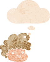 cartoon boy with thought bubble in grunge distressed retro textured style png