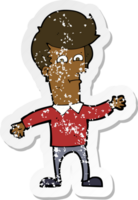 retro distressed sticker of a cartoon waving man png