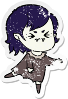 distressed sticker of a annoyed cartoon vampire girl png