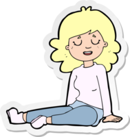adesivo de uma mulher feliz de desenho animado sentada no chão png